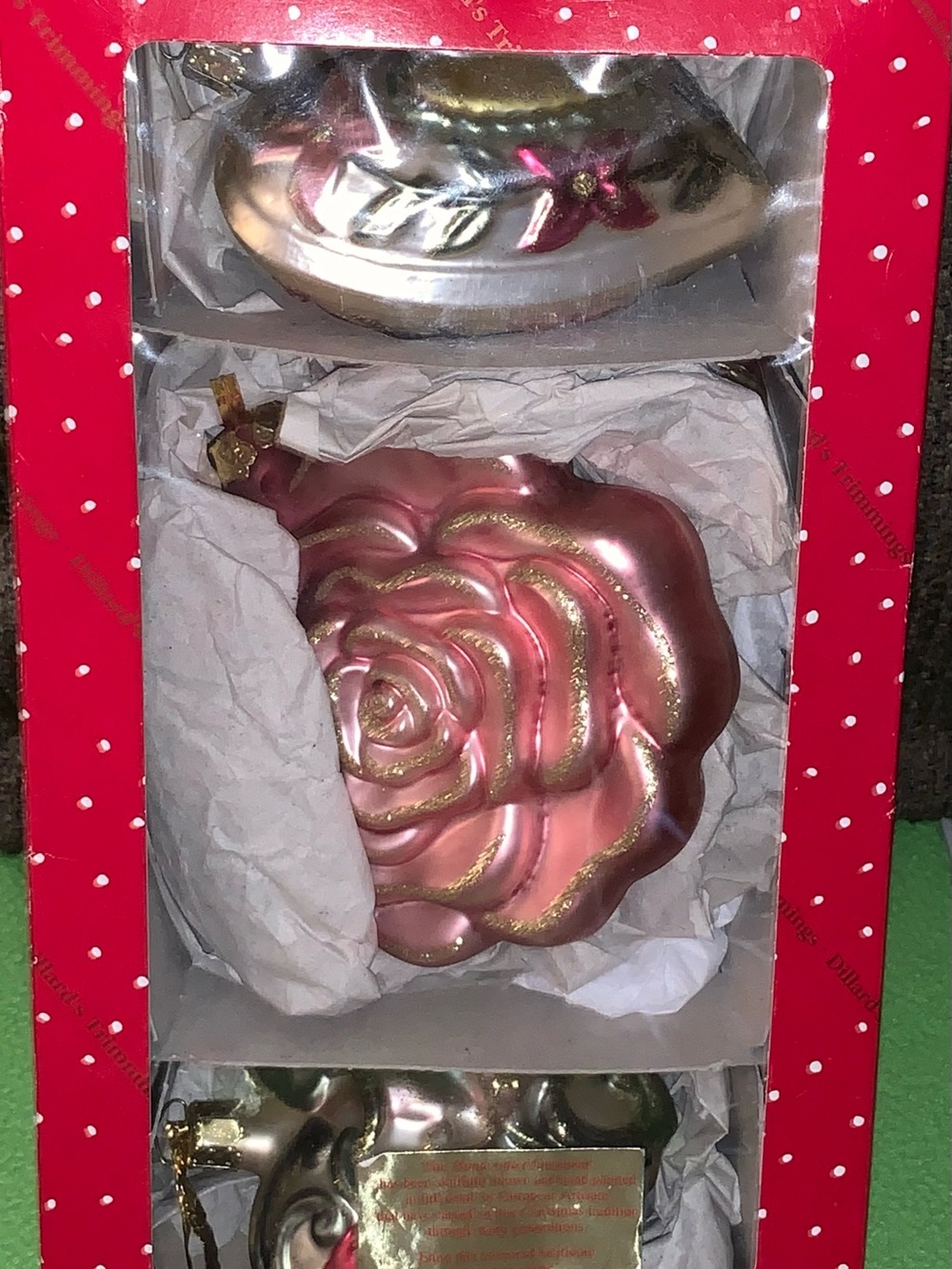 Vintage 1980’s German Christmas Ornaments Rose & Hearts from Dillards